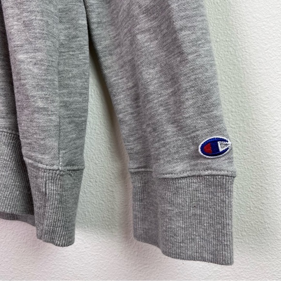 Champion Longsleeve Fleece Crewneck Women's Medium Heather Gray Embroidered Logo - Picture 7 of 8